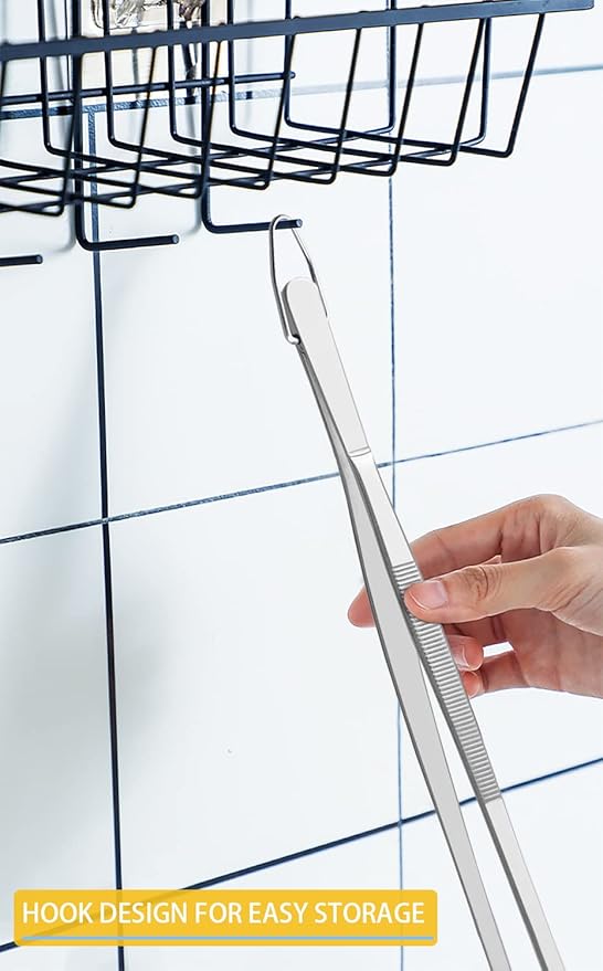 JETKONG Extra Long Kitchen Tweezers Heavy Duty Stainless Steel Cooking Tweezers, Set of 3 (9 12 14 Inch, Silver)