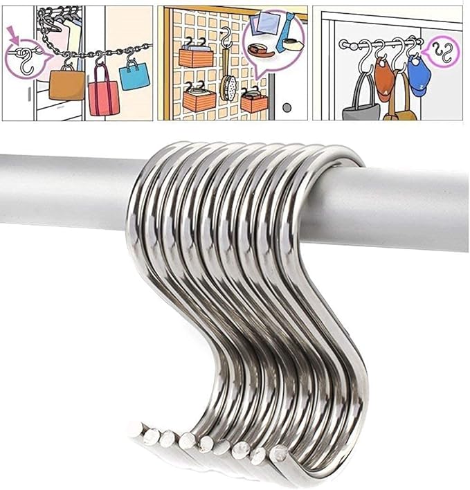 ARTOYS Stainless Steel S Hooks - Pack of 10, 3 Inches, 4mm Diameter, 50lbs Load Capacity - Electroplated Surface
