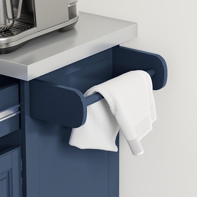 HOMCOM Rolling Kitchen Island Cart with Wheels, Portable Island Table for Kitchen with Stainless Steel Top, Adjustable Shelves, 2 Drawers, Spice, Knife and Towel Rack, Navy Blue