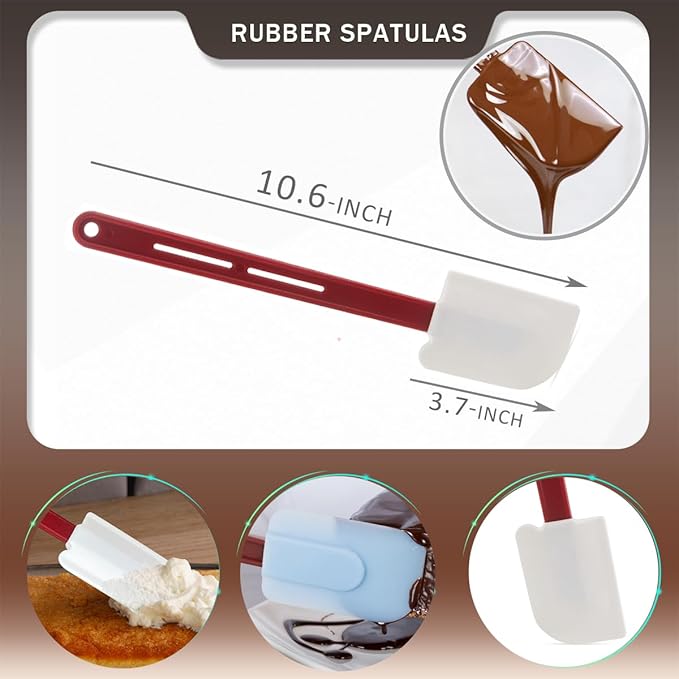 Silicone Rubber Spatula Pack of 3, 10-Inch Commercial Silicone Spatulas, Rubber Baking Spatula Set Resistant to High Heat, Nonstick & Dishwasher Safe