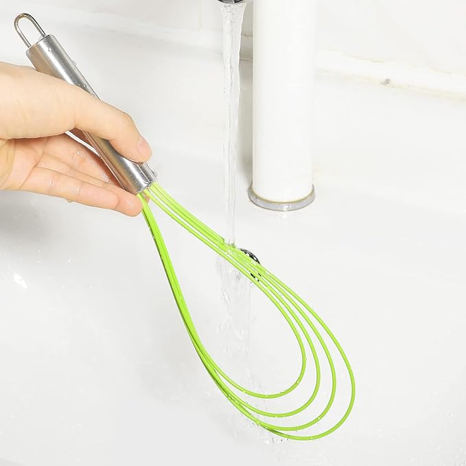 Webake Silicone Flat Whisk Set of 3, Heat Resistant Kitchen Whisks for Non-stick Cookware, Egg Beater Perfect for Blending, Whisking, Beating, Frothing & Stirring