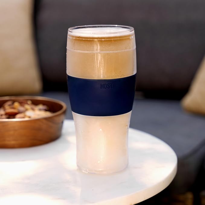 Host Freeze, Frozen Mugs, Freezable Pint Set, Beer Keep Your Drinks Cold, Double Walled Insulated Glasses, Tumbler for Iced Coffee, 16oz, Set of 2, Varsity Blue