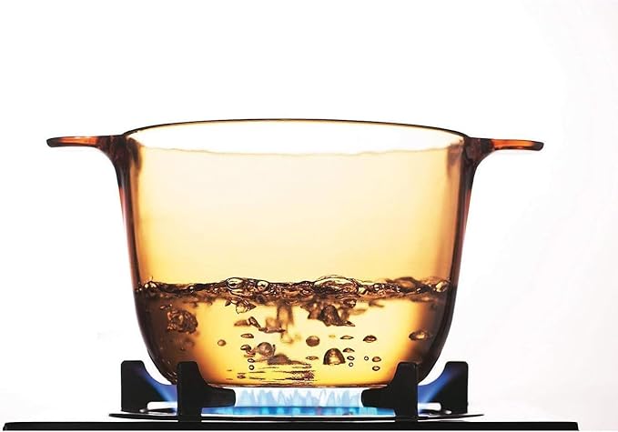 Visions (6) Piece Amber 2.5q, 3.5L, and 5qt Versa Pot Set with Matching Glass Lids