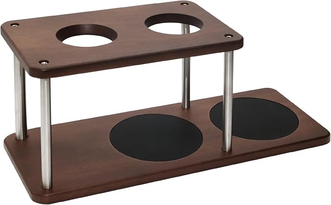 Pour Over Coffee Station Solid Sapele Wood & Stainless Steel Dual Dripper Stand - Image 6