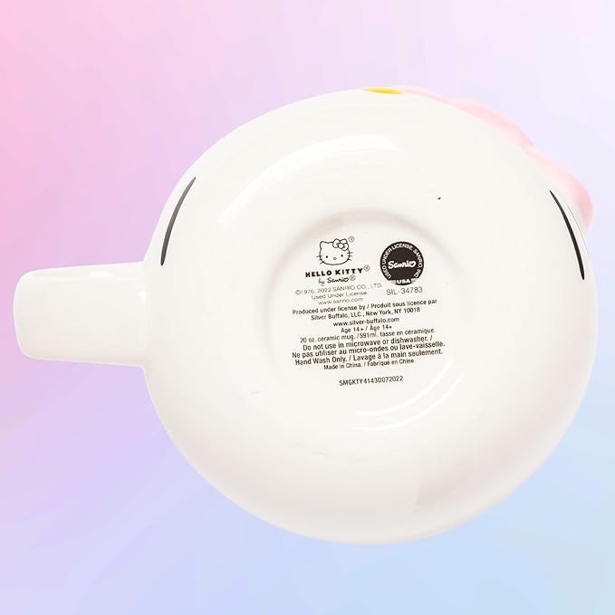 Silver Buffalo Sanrio Hello Kitty Pink Bow Ceramic 3D Sculpted Mug, 20 Ounces