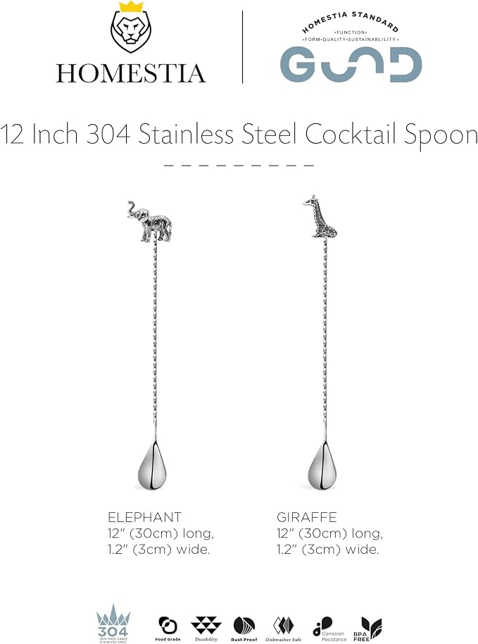 Homestia 12-Inch Animal Series Bar Spoon, 304 Stainless Steel Cocktail Spoon - Image 9