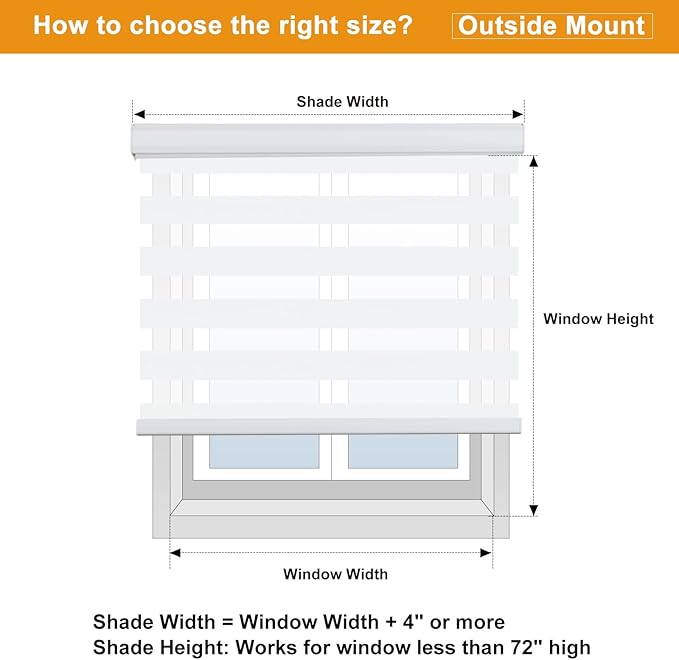 Persilux Cordless Zebra Blinds for Windows Shades (19" W x 47" H, White) Dual Layer Fabric Light Control for Day and Night Room Darkening Sheer Roller Shades for Home, Bedroom and Office
