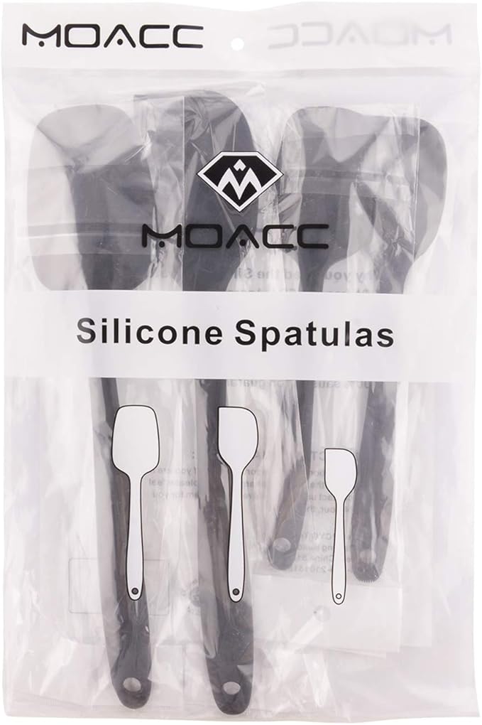 Silicone Spatulas Set, Rubber Spoon Spatula Heat Resistant Spoonula One Piece Design Seamless Spatula Non-Stick Scrapers Baking Mixing Tool (Black Set)