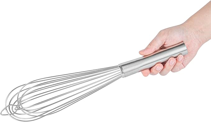 Restaurantware Met Lux 16 x 3 x 3 Inch Baking Whisk 1 French Whisk With Ergonomic Handle - Dishwashable Won't Corrode Stainless Steel Whisk For Whipping Baking Or Cooking