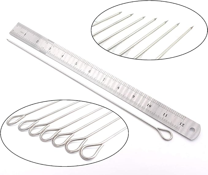12 Inch Long Metal BBQ Kabob, Stainless Steel Skewers Shish Kebab Skewers 30 Pack (12Inch BBQ Skewers-30p)