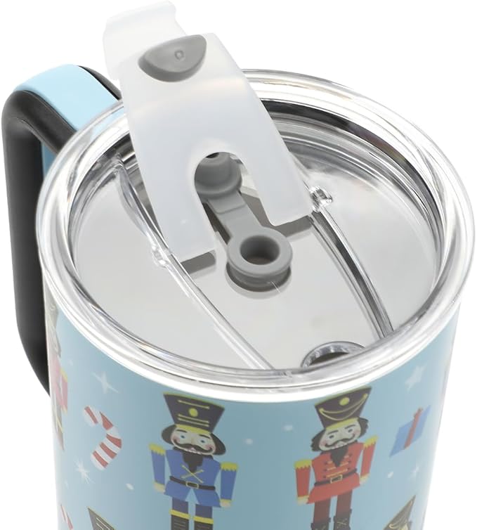 Bioworld Nutcrackers Vacuum Insulated 40 Oz. Stainless Steel Tumbler with Reusable Straw & Leak-Proof Lid, Easy Carry Handle for Travel or Home