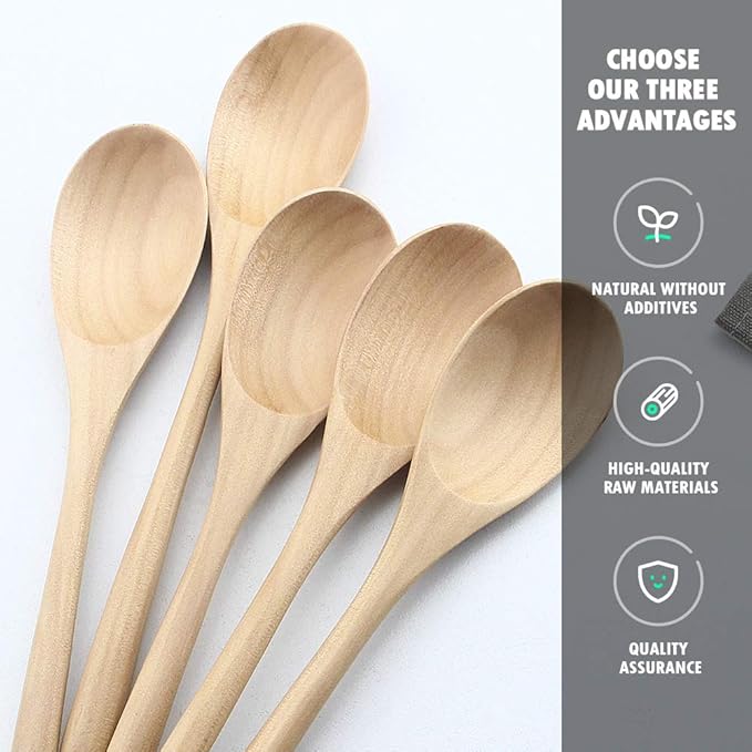 AOOSY Wooden Spoons for Cooking, 9 Inches 6 Pieces Japanese Natural Ellipse Wooden Spoon Set for Cooking Mixing Stirring Honey Tea Soda Dessert Coconut Bowl Nonstick Pots Kitchen