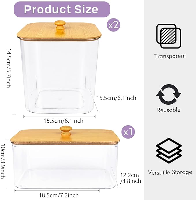 2+1 Pack Laundry Pods Container,Clear Laundry Detergent Powder Storage Containers,Laundry Room Organization Containers with Wooden Lids & Labels,Laundry Pods Holder for Scent Booster,Dryer Ball