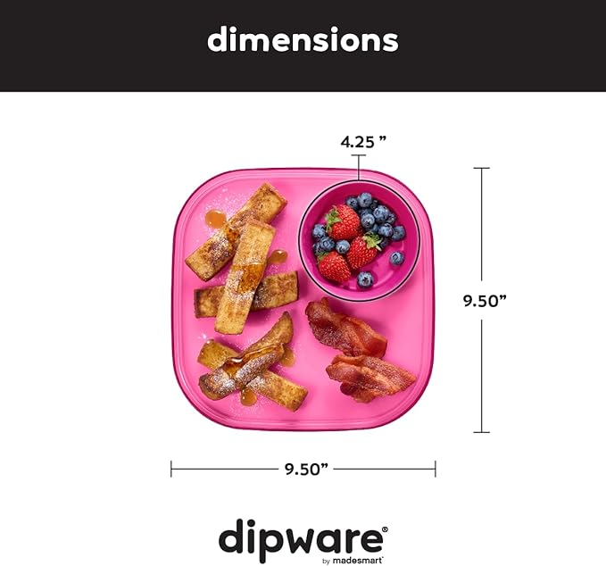 Madesmart Dipware Reusable Dining Plate/Serving Tray for Appetizers and Snacks, Food-Safe Appetizer Serving Platter with Removable Dip Bowl, Pink