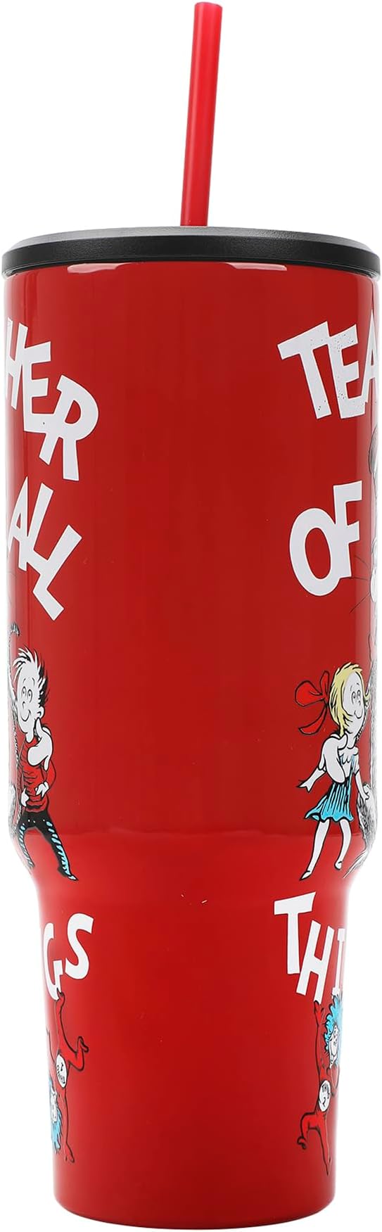 Bioworld Dr. Seuss Teacher of All Things Vacuum Insulated 40 Oz Stainless Steel Tumbler with Leak-Proof Lid & Ergonomic Easy-Carry Handle for School or Home