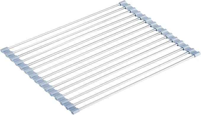 Roll Up Dish Drying Rack Over Sink Over The Sink Dish Drying Rack Kitchen Dish Drainer, Folding Dish Rack for Kitchen Sink Counter Stainless Steel Mat Foldable Dish Dryer Racks 17.5" x 13.7"