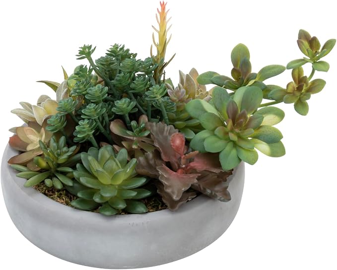 MyGift Assorted Indoor Fake Plants Artificial Succulent Arrangement in Round - Image 8
