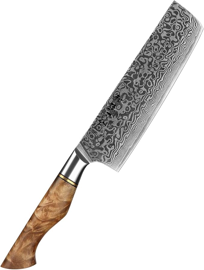 HEZHEN 7 inch Nakiri Knife Japanese High Carbon Steel-Super Durable Cooking Knife-67 Layers of Damascus Steel Sharp Blade -Ergonomic Design for Figured Sycamore Wood Handle