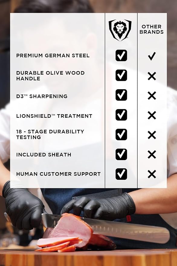 Dalstrong Slicing Knife - 12 inch - Gladiator Series - Forged High-Carbon German Steel Knife - Olive Wood Handle - Cover Sheath Included - Slicer Kitchen Chef Knife Gift