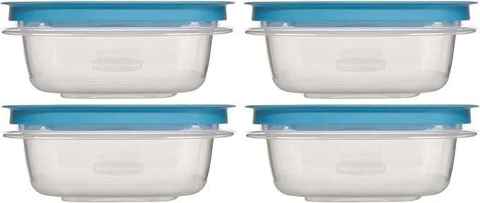 Rubber maid 1.25 Cup Flex & Seal Leak Proof Lids Food Storage Container Set, Teal, Clear Meal Prep Flex Containers, 4 Piece Bundle Set