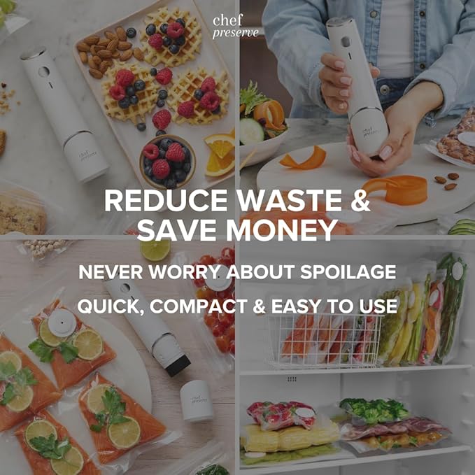 Chef Preserve Reusable Vacuum Sealer Bags for Food – 30 BPA-Free Food Storage Bags, Freezer, Microwave – Odor-Resistant, Leak-Proof – Compatible with Chef Preserve Vacuum Sealers