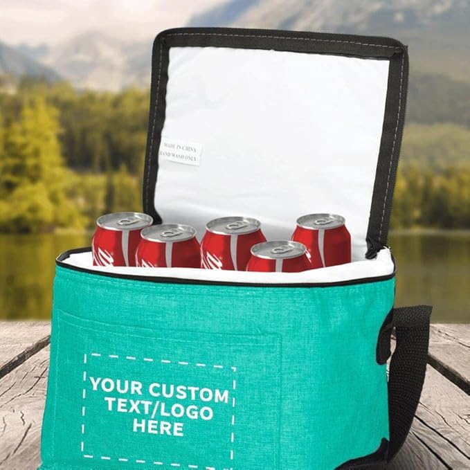 DISCOUNT PROMOS Custom Insulated Cooler Lunch Bag Set of 50, Personalized Bulk Pack - Perfect for Work, Travel, Outdoor Events - Mint