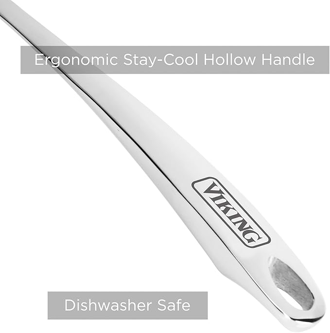 Viking Kitchen Utensils Set, 6 Piece Stainless Steel Cooking Utensil Set, Includes Spatulas, Spoons, Pasta Fork, and Deep Ladle, Hollow Forged, Silver