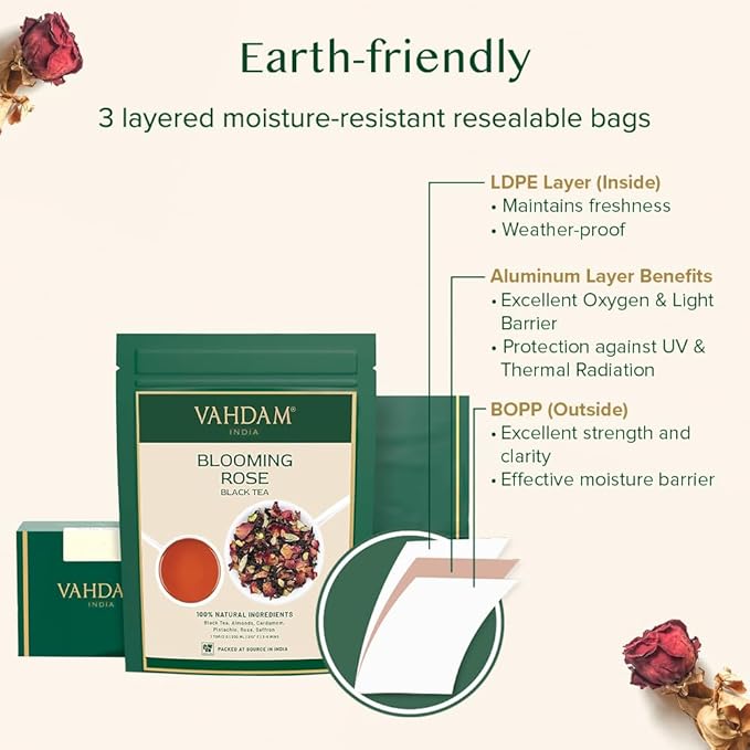 VAHDAM, Blooming Rose Black Tea - Premium Black Tea with Rose Petals (3.5oz) DELICIOUS & AROMATIC Black Tea Loose Leaf with Fragrant Rose Petals | Vacuum Sealed Pack