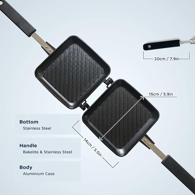 Jean-Patrique Stovetop Panini Grill Press Sandwich Maker, Black ā Ceramic Nonstick Grilled Cheese Maker with Handles - Indoor & Outdoor Double-sided Sandwich Toaster