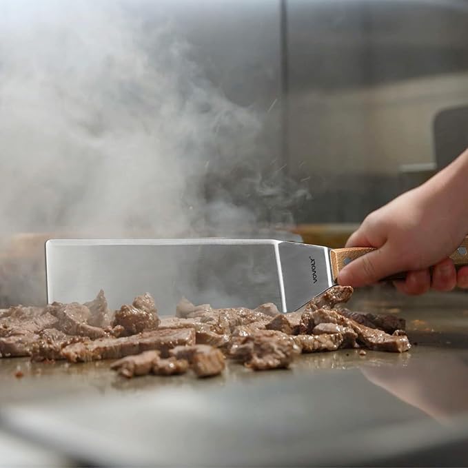 Stainless Steel Metal Spatula, Long Griddle Spatula, Hamburger Smasher Turner Scraper - Pancake Flipper - BBQ Turner and Flat Top Griddle Fliiper - Commercial Grade,3x8 inch