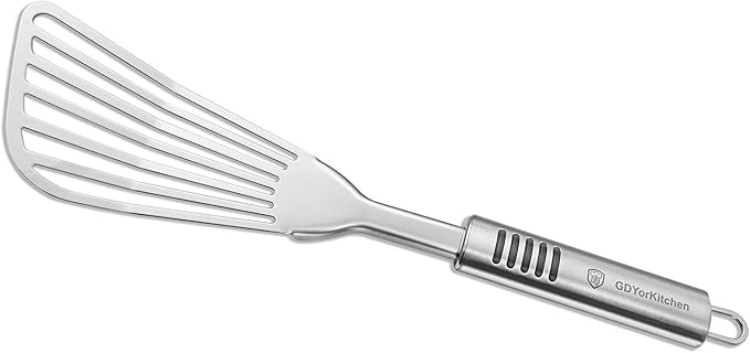 Stainless Steel Fish Spatula with 1.2mm Thick Blade - Multipurpose Turner for Fish, Eggs, Meat, and Dumplings - Perfect for Grilling, Frying, and More - Bonus Silicone Brush and Oven Mitt - Set of 1