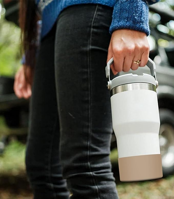 Upgrade 2PCS Protective Silicone Boot Bumper for Stanley Quencher Adventure 40oz 30oz IceFlow 20oz 30oz Tumbler, Water Bottle Bottom Sleeve Cover Accessories for Stanley Mug Cup(Khaki)