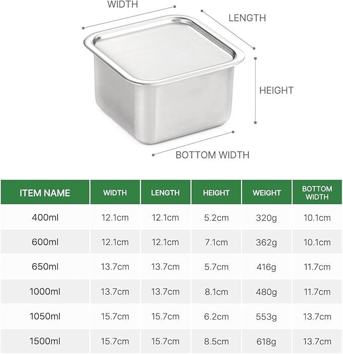 CuBE Small 2PCS Set 600ml 400ml Stainless Steel Food Storage Containers With Lids and a Net Kitchen Appliances Dishwasher Safe Premium South Korea
