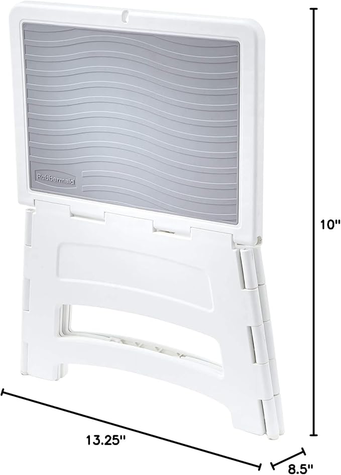 Rubbermaid Mini Folding Step Stool, Short, Foldable, Lightweight with Slip Resistant Treads and Non-Slip Feet, White