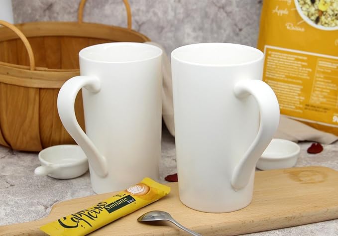 Smilatte 20 oz Extra Large Coffee Mug, M007 Plain Tall Big Ceramic Latte Milk Tea Cup with Handle for Dad Men Women, White