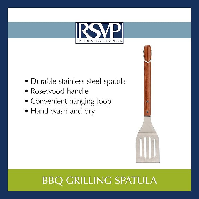 RSVP International Endurance BBQ Grill Spatula Flipper, 18" | Flip Burgers & Other Food w/ Long Handle that Keeps Hands Safe from Fire | Made from Stainless Steel & Rosewood