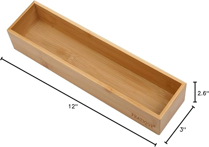 Bamboo Drawer Organizer - Kitchen Utensil Organizer Silverware Tray Cutlery Holder,Office Desk Supplies and Accessories (12x3x2.6 inch)