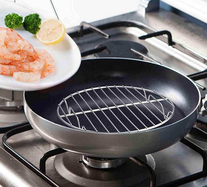 TeamFar Round Cooling Rack Set of 2, 9 Inch Round Baking Steaming Roasting Rack Set Stainless Steel, Healthy & Dishwasher Safe, Mirror Finish & Rust Free