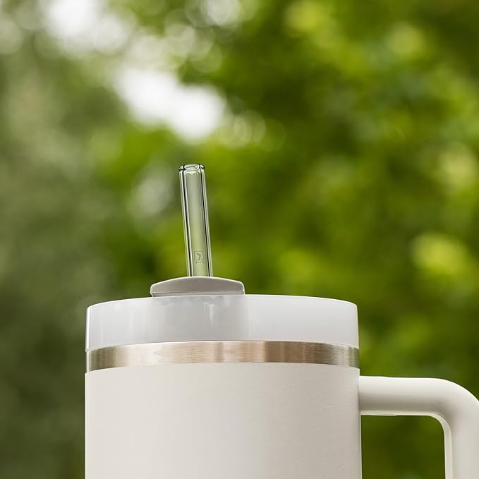 Halm 6 Pack Stanley 20oz & 14oz Replacement Straws for Quencher, Cup & Tumbler - Glass Straw 8.5 inch - Plastic-Free + Cleaning Brush Clear Reusable & Dishwasher Safe - Made in Germany