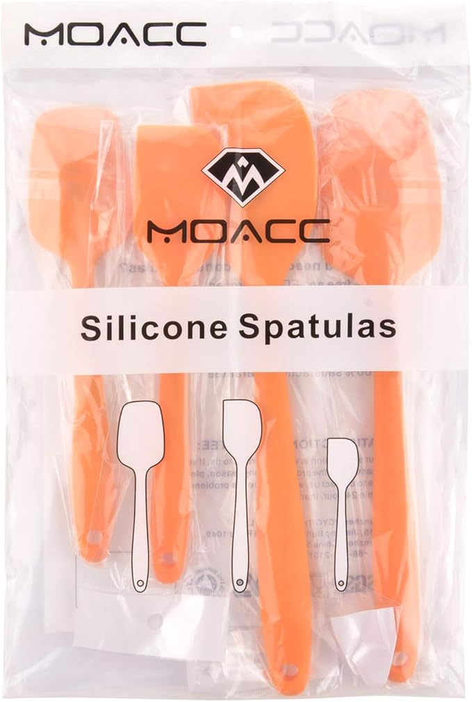 Silicone Spatulas Set, Rubber Spoon Spatula Heat Resistant Spoonula One Piece Design Seamless Spatula Non-Stick Scrapers Baking Mixing Tool (Orange Set)