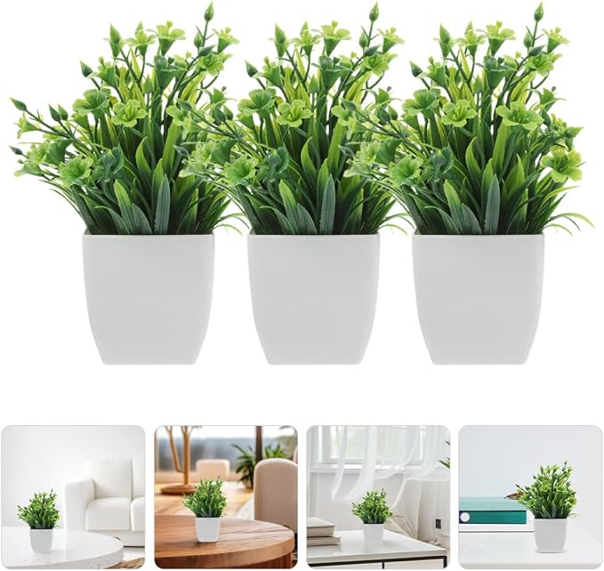PRETYZOOM 3pcs Small Artificial Potted Plants Faux Greenery Set - Image 9