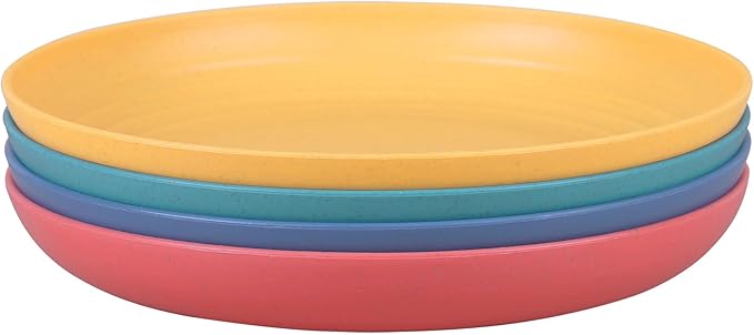 LuckyZone 10 Inches Unbreakable Wheat Straw Plates - Reusable Plate Dinner Set - Dishwasher & Microwave Safe - Healthy, BPA Free & Eco-Friendly (10 Inches/4 Color_H)