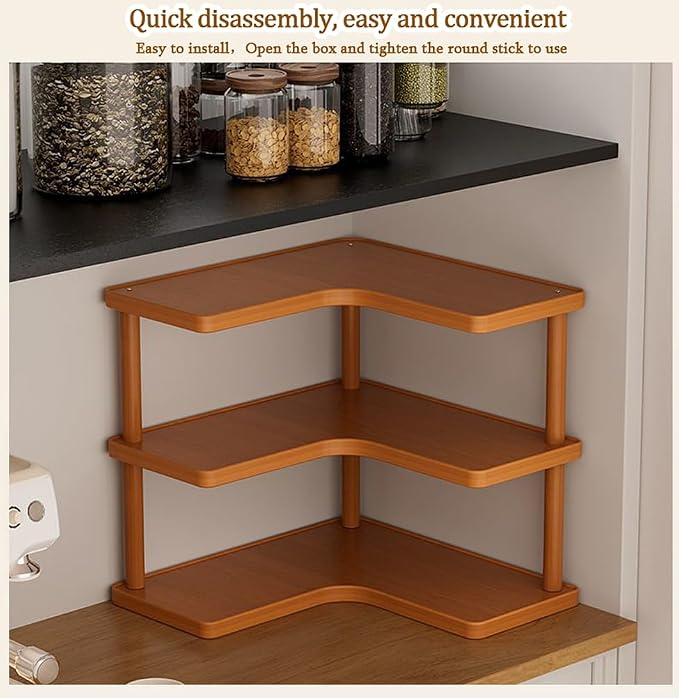 3-tier Kitchen countertop corner spice rack, household Cupboard Cabinet coffee - Image 8