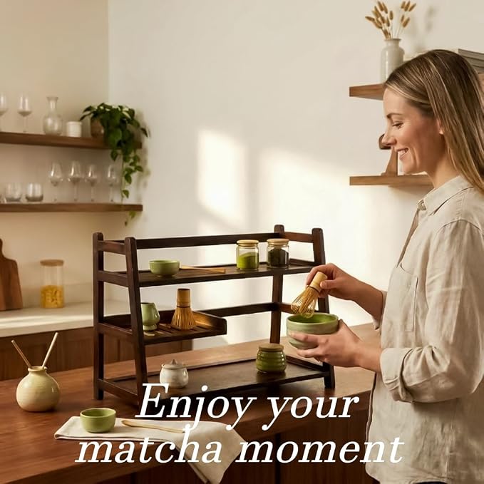 3 Tier Bamboo Matcha & Coffee Station, Countertop Organizer Shelf - Image 7