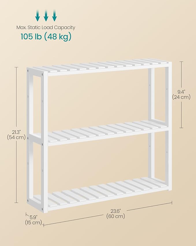 SONGMICS Bamboo Bathroom Shelf, 3-Tier Adjustable Plants Rack, Wall-Mounted or - Image 7