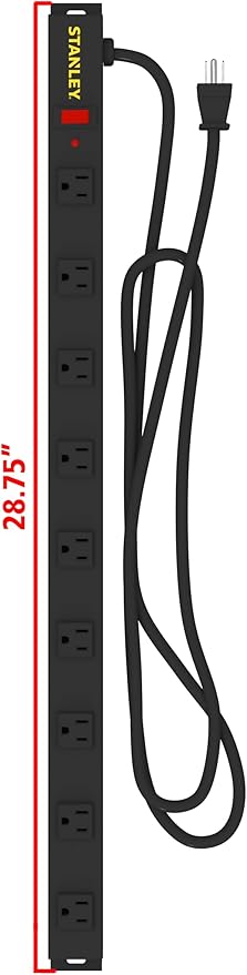 STANLEY SurgeMax Pro Metal Surge Protector Nine Outlet Power Strip with Joule Rated Design 6 Ft Power Cord Metal Housing Black