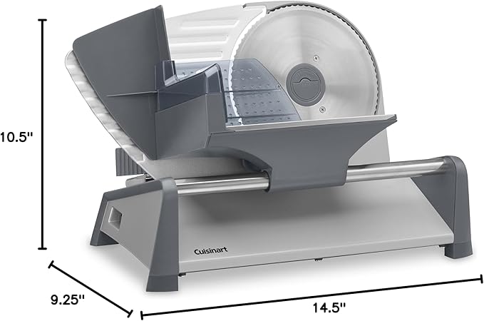 Cuisinart Kitchen Pro Food Slicer, Meat Slicer with Slice Control Knob Adjusts from 1/32" to 1/2" to Slice Bread, Roasts, and Firm Cheeses, Removable 7.5" Stainless Steel Cutting Blade, FS-75, Gray