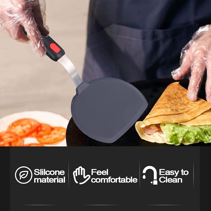 Tenta Tenta Kitchen 3 Pack Flexible Silicone Spatula Turner Set Slotted Fish Spatula-600F Heat Resistant,Wide Slotted Turners Spatulas,Omelet Spatulas for Flipping Eggs,Burgers,Crepes Etc, Grey/Black