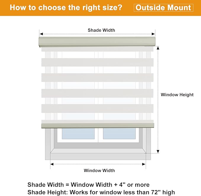 Persilux Cordless Zebra Blinds for Windows Free-Stop Roller Windows Shades (24" W X 72" H, Cream) Dual Layer Light Control for Day and Night, Light Filtering Sheer Shades for Home, Bedroom,