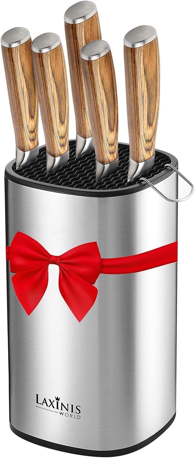 Universal Knife Block, Stainless Steel Knife Holder, Knife Organizer, Modern Rectangular Design, 8.5” by 5”(knives not included)